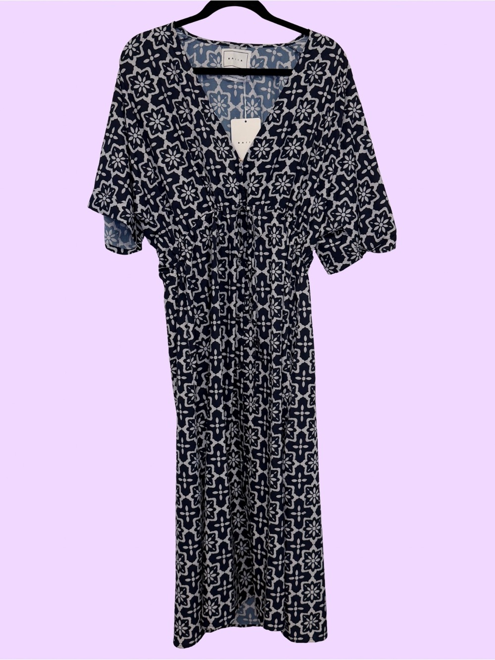 NWT Navy Floral Tile Print Maxi Dress with V-Neck